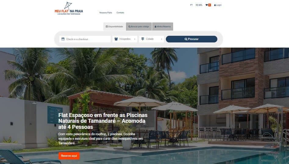 Site próprio de reservas diretas do Meu Flat na Praia